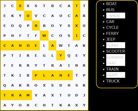 Brain training games with a word search puzzle